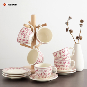 Wholesale <strong>Espress</strong> Decal Multicolor Rose Flower Arabic Coffee Tea Set of 6 Mocha Ceramic Cappuccino <strong>Cup</strong> and Saucer Set with Roses - Product Image 5