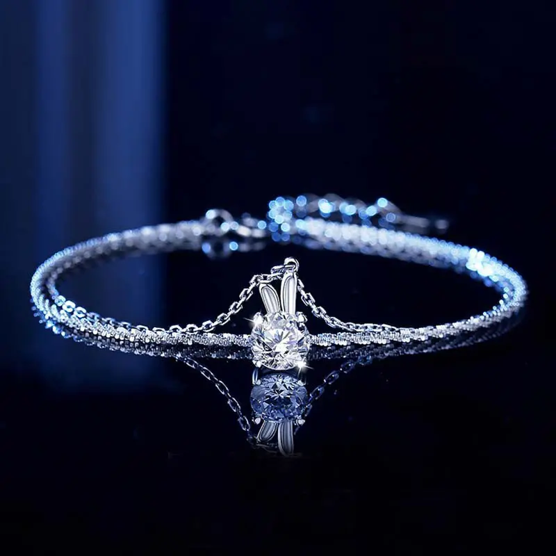 Aimgal-bracelet porte-bonheur en forme de lune, lapin, Moissanite, diamant, 1ct, plaqué argent sterling D-VVS1-3EX S925, pt950