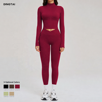 Ensemble de survêtement 3 pièces Dingtai pour femme : veste zippée, brassière de sport, leggings taille haute croisée à jambe fuselée avec passe-pouce pour la course et le cyclisme