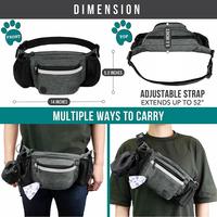 Sac banane pour chien en polyester imperméable 0,8 L, pochette à friandises, distributeur de sacs à déjections, porte-bouteille intégré, bol pliable pour