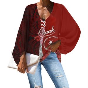 Camicetta in <span class=keywords><strong>Chiffon</strong></span> da <span class=keywords><strong>donna</strong></span> abbigliamento tribale polinesiano CHUUK Red Pattern Print on Demand Custom Plus Size camicette e camicie da <span class=keywords><strong>donna</strong></span> - Product Image 5