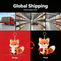 Porte-clés en peluche personnalisé, renard orange avec écharpe blanche, ornement pomme, OEM, faible MOQ, directement de l'usine, jouet en peluche unique