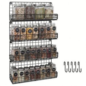 Best 4 Tier Spice Rack Organizer Kitchen Panel Wrought Iron <b>Hanging</b> <b>Wire</b> <b>Basket</b> Cabinet Cupboard Wall Mount Door Spice Storage - Product Image 3