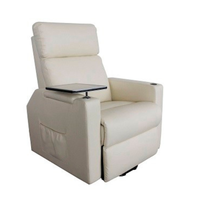 Fauteuil inclinable électrique moderne blanc avec table pliante extensible, revêtement en tissu, fonction rafraîchissante pour personnes âgées