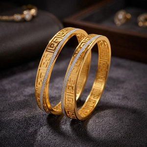 Gold Plated Brass Greek Key Geometric Laser Cut Bangle <b>Bracelet</b> Set CZ <b>Crystal</b> Stone Indian Traditional Bridal Jewelry - Product Image 3