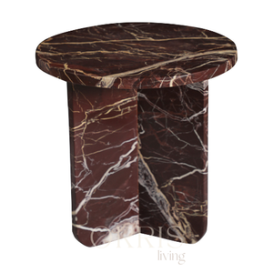 Mesita de noche de mármol rojo natural, mesa auxiliar redonda moderna hecha a mano con base de pedestal escultural, muebles de lujo para sala de estar - Product Image 5