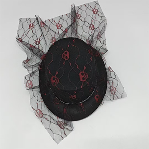 Sombrero de Copa de Malla con Diseño de Calavera para Halloween, Negro, Unisex, para Actuaciones Escénicas, Transpirable, con Protección Solar, de Poliéster, Alto - Product Image 6