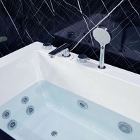 Baignoire de Luxe Rectangulaire à Hydromassage avec Fenêtre en Verre Transparent, en Acrylique Moderne, pour Bain Relaxant, Éclairage LED pour Chambre Parentale