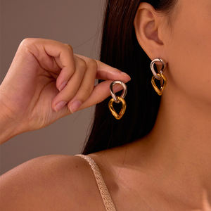 2025 nueva ropa de fiesta joyería fina pendientes colgantes de acero inoxidable eslabones de cadena de dos tonos joyería impermeable de moda para mujer - Product Image 1