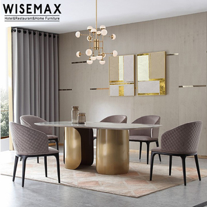 Wisemax đồ nội thất ánh sáng sang trọng phòng ăn đồ nội thất slated Hội Đồng Quản trị vòng đầu bàn ăn với cơ sở thép không gỉ cho khách sạn - Product Image 4