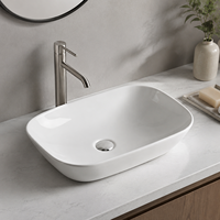 Lavabo vasque en céramique moderne de 20 pouces avec égouttoir, blanc, rectangulaire, capacité 9L, pour salles de bain d'hôtels et d'appartements