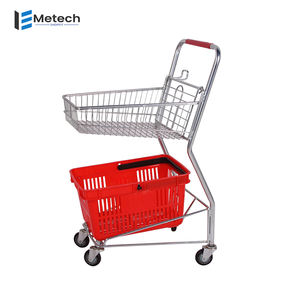 Franse Mesh Mand Winkelwagen 2-gelaagde Duurzame Stalen Metalen Kar Voor Gemakswinkel - Product Image 1