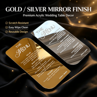 Carte de Menu de Mariage Personnalisée en Acrylique Miroir de Luxe Or Argent, Carte de Vœux en Acrylique pour Fête de Mariage et Réunion