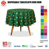 Nappe Circulaire en PEVA Vert Foncé, Imprimé Étoiles de Noël et Baies Rouges, Imperméable, Jetable, en Plastique, Certifiée ISO9001, Personnalisable