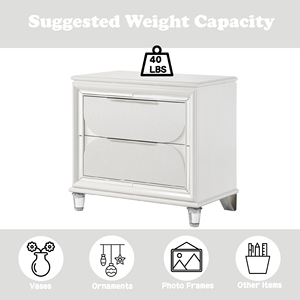 Tarian Pearl White Finish Nightstand With Two <b>Drawers</b> <b>For</b> Bedroom <b>Storage</b> - Product Image 5