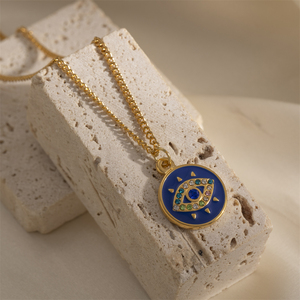 Impermeabile 18K oro PVD placcato argento in acciaio inox diamante zircone <span class=keywords><strong>diavolo</strong></span> occhio ciondolo collana di moda gioielli per le donne - Product Image 3