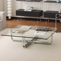 Table basse moderne en verre trempé, petite table de salon, table basse design carrée