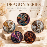 Pièce décorative en cuivre pur 999 de 1 oz, motif Dragon Gardien, Art Métallique 3D en Relief, Finition anti-UV, Symbole de Force