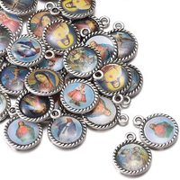100 pièces Médaillon rond en émail assorti, motifs variés : Notre-Dame, Jésus, Vierge Marie, centre de chapelet floral, en alliage catholique, 16mmx13mm