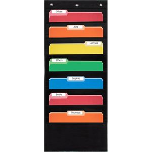 7 Pocket File Pocket Chart Black <b>Tall</b> Wall Hanging Organizer For Office Classroom <b>Storage</b> Polyester 33x15x85cm - Product Image 1
