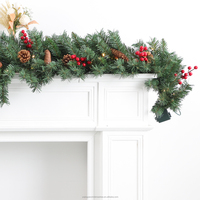 Guirlande de fleurs artificielles en PVC/PE, baies, ignifuge, écologique, faite à la main, décoration de Noël moderne pour l'extérieur, ampoule jaune