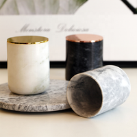 Porte-bougie élégant en marbre blanc et granit, écologique, certifié LFGB, 8CMX10CM, avec couvercle doré, nouveau design, pots en pierre, décoration d'intérieur
