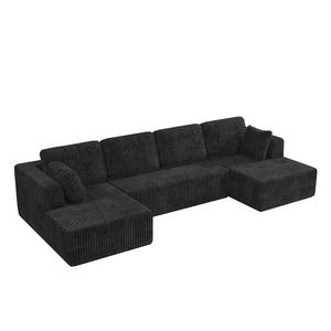 طقم أريكة على شكل حرف U مع مقاعد استرخاء مزدوجة، أثاث قماشي كبير قابل للتعديل، إسفنج عالي الكثافة ومبطن بالتفريغ للشحن - Product Image 6