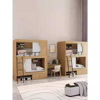 Lit superposé en forme de capsule spatiale, auberge de jeunesse, bois massif, double étage, dortoir haut et bas, appartement, lit complet