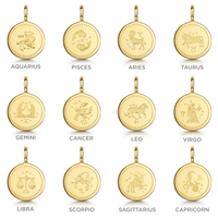 Pendentif disque personnalisé gravé signe astrologique, bordure milgrain, en acier inoxydable 316L plaqué or PVD 18K, étanche et inaltérable, pour femme