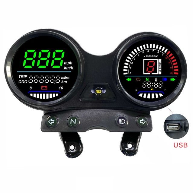 South American Hot Sale Digital LED Electronics Motorcycle Meter Speedometer for YBR125 with USB