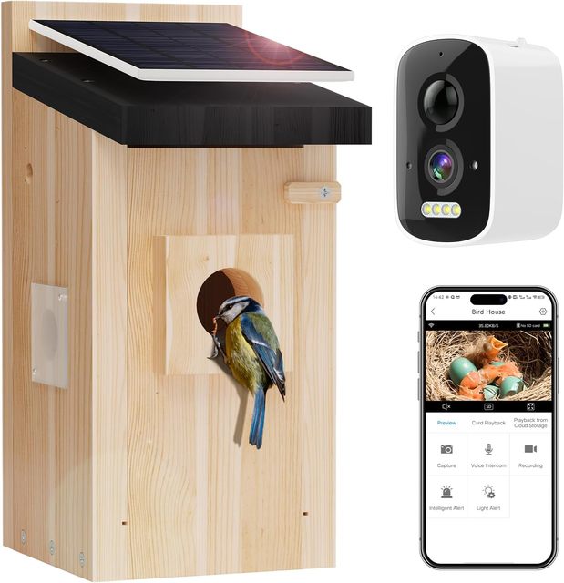 Smart Bird House Camera Solar Powered Night Vision Weatherproof App Controlled Bird Watching for Bird Enthusiasts