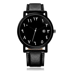 Moda numeri arabi quadrante <span class=keywords><strong>orologio</strong></span> da polso Unisex <span class=keywords><strong>con</strong></span> <span class=keywords><strong>cinturino</strong></span> <span class=keywords><strong>in</strong></span> <span class=keywords><strong>pelle</strong></span> calendario orologi al quarzo di alta qualità per uomo <span class=keywords><strong>donna</strong></span> - Product Image 1