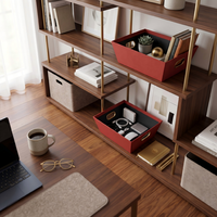 Organisateur de bureau en non-tissé rouge terre cuite avec intérieur noir et poignées ovales pour rangement professionnel au bureau