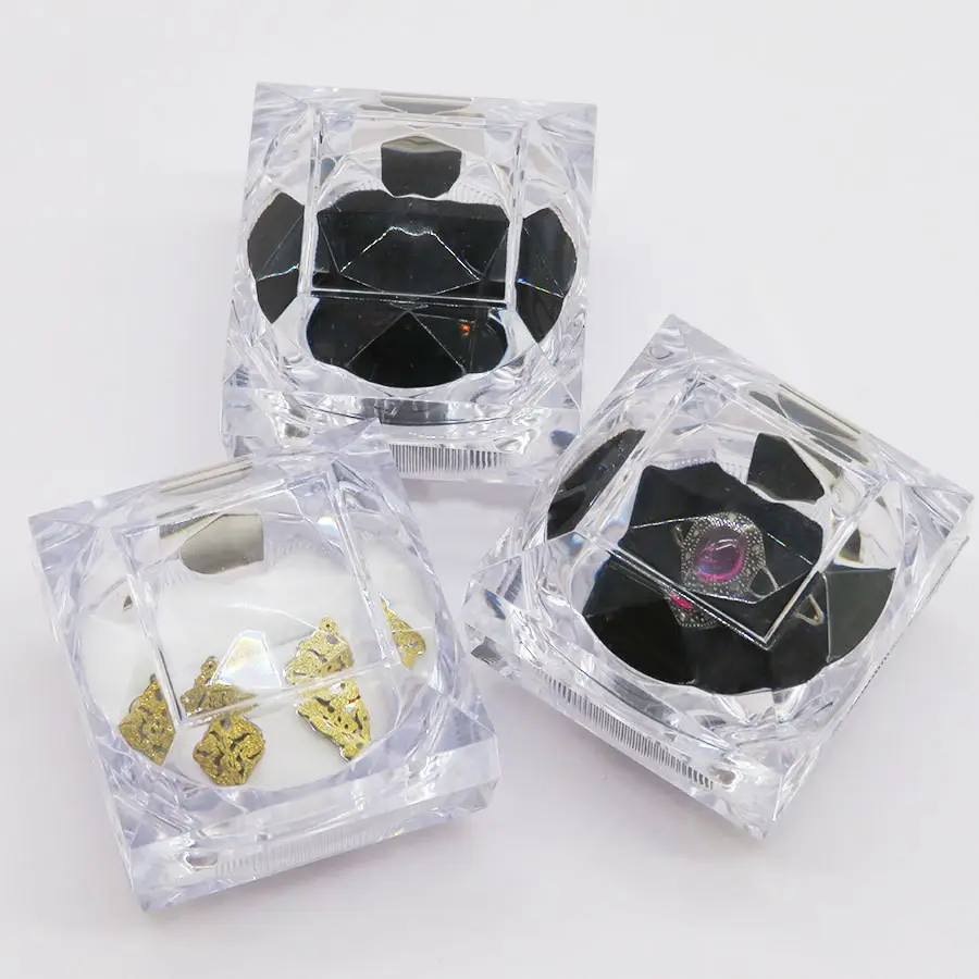 Guangzhou fabrika malzemeleri kare kristal hediye kutusu küpe yüzük şeffaf akrilik küp yüzük kutusu takı organizatör
