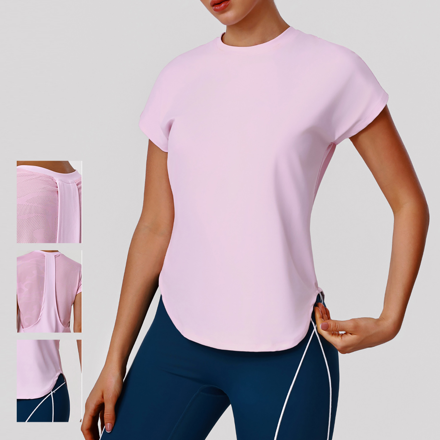 Comfortable Women's Crew Neck Spandex/Nylon Yoga Top Quick-Dry Four-Way Stretch Sweat-Wicking Loose-Fit Short Sleeve Breathable