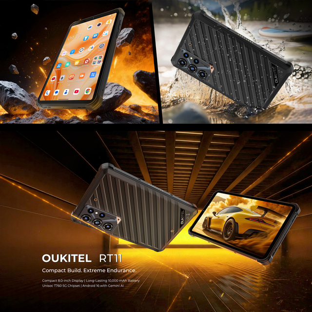 Factory OUKITEL Rugged Tablet PC RT11 8" 16.3mm 10000mAh 8GB RAM+128ROM GB 16MP Unisoc T8100 Chipset 5G Android 16 Rugged Tablet
