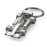 Porte-clés de voiture de course de Formule 1 en métal moulé sous pression 3D, voiture de course F1, nouveauté, métal plaqué argent avec impression sérigraphique, personnalisable