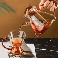 Ensemble de théière en verre transparent personnalisé en gros avec infuseur pour thé en vrac, carafe en verre borosilicate