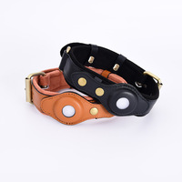 Collier pour chien en cuir véritable avec étui intégré pour traceur, collier de suivi anti-perte pour animal de compagnie, fixation sécurisée pour dispositif de suivi intelligent