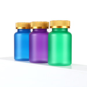 Pot vide personnalisé de 150 ml en PET dépoli coloré pour compléments alimentaires avec bouchon de sécurité anti-enfant doré électroplaqué - Product Image 1