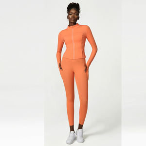 ชุดออกกำลังกาย เสื้อครอปแขนยาว กางเกงเลกกิ้ง แจ็คเก็ต ชุดกีฬา 2 ชิ้น ชุดเซ็ตสำหรับผู้หญิง เสื้อซิปเต็มตัว ชุดโยคะ - Product Image 5