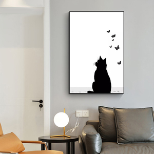 Vente en gros de toile minimale noire et blanche peinture murale chat noir japonais <span class=keywords><strong>chambre</strong></span> d'enfant décoration d'intérieur - Product Image 3