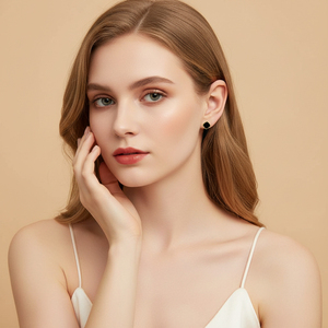 <span class=keywords><strong>XLOVE</strong></span> Nouvelle Tendance Boucles d'oreilles clous en Agate Noire Carrée Plaqué Or S925 pour Femme, Simples et Élégantes - Product Image 2