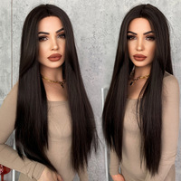Fibre haute température 26 pouces T Part 2 #   Perruques Lace Front sans colle à coupe droite et dégradée, en cheveux mélangés pour femmes