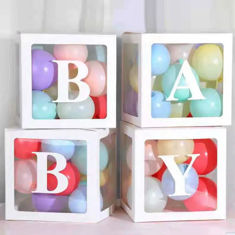 Cajas de globos transparentes grandes con letras para Baby Shower, bloques de decoración para fiesta, 4 Uds.