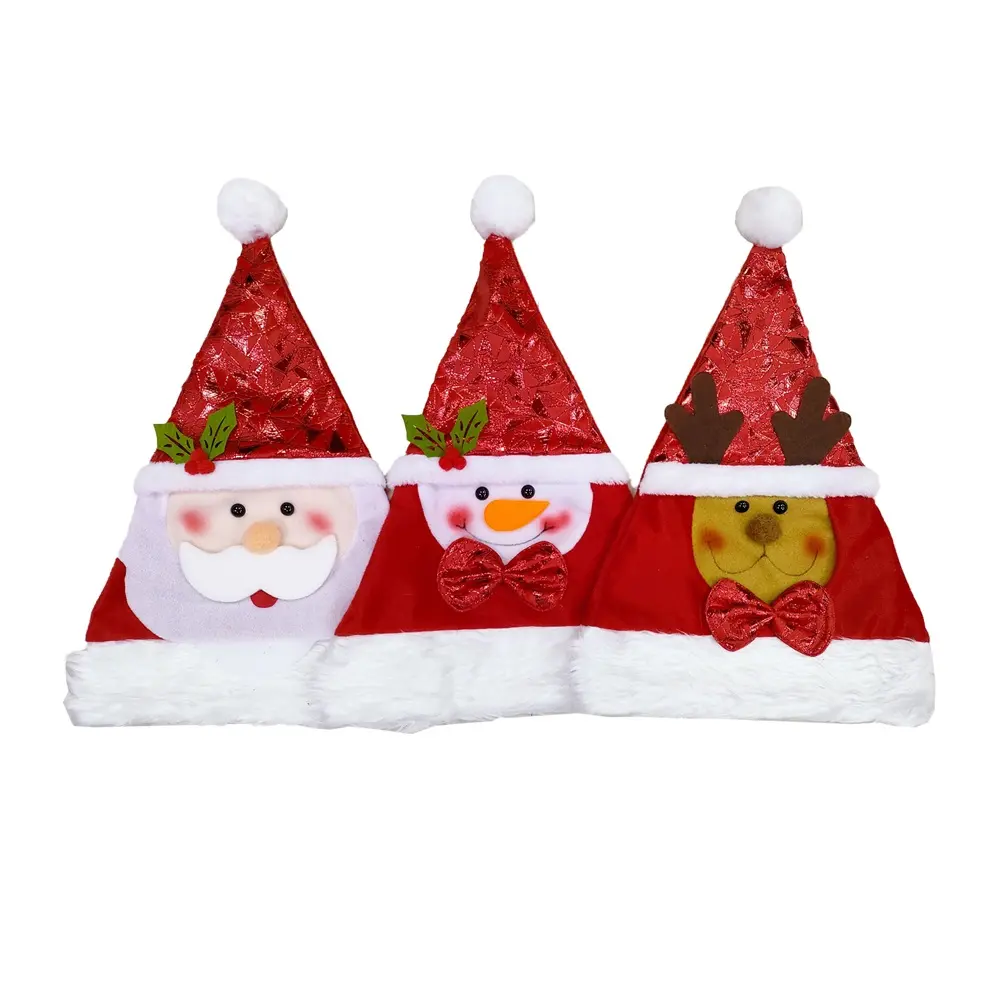 Christmas Hats Supplies Wholesale Customized Gift Idea Striped Plush Snowflake Christmas Decoration Xmas Santa Claus Hat Decor
