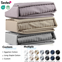 Ensemble de literie d'hôtel en satin rayé 100% coton 200TC de haute qualité, tailles King/Queen/Twin, housses de 3 cm, draps de lit d'hôtel, ensemble de linge