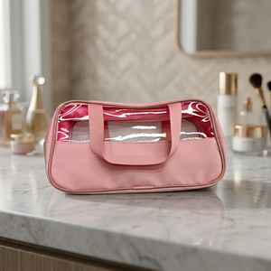 Set di tre borse da bagno lucide in PU patchwork rosa, 6 pezzi per confezione, alla moda - Product Image 1
