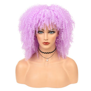 Perruques Afro courtes bouclées de 14 pouces pour femmes noires, <span class=keywords><strong>bombe</strong></span> Afro, perruque crépue bouclée avec frange, perruque complète en Fiber synthétique - Product Image 1