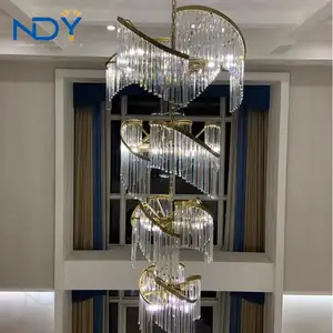 עיצוב יוקרה מודרני תליון תלוי בהתאמה אישית אור סלון מדרגות מסתובבות וילה אמריקאי גדול קריסטל ארוך נברשת